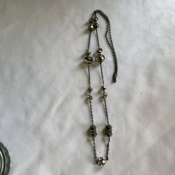 35” Black Chain Ab Black stones w Rhinestone Ball Faceted Beads Long Necklace - Picture 3 of 11